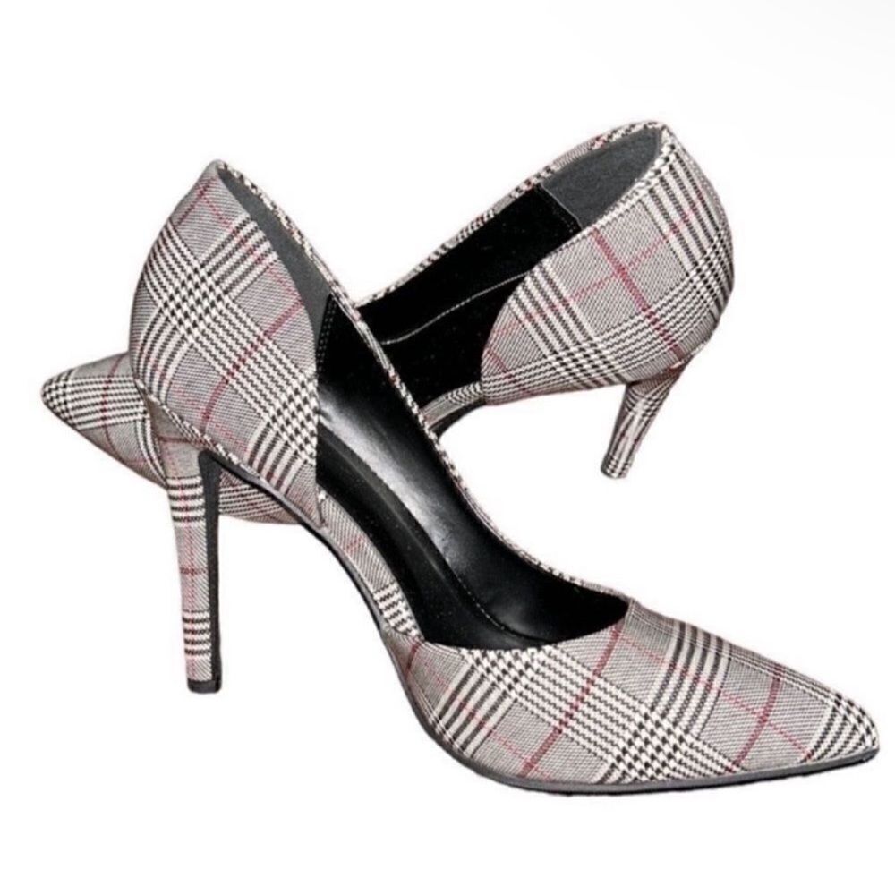 Women's Plaid Pumps, Cut out side detail(Size 7M)